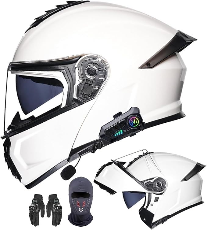 Casco integral modular para motocicleta con Bluetooth, aprobado por DOT/ECE, abatible hacia arriba, antivaho, doble máscara, para adultos J,XL=59-60CM