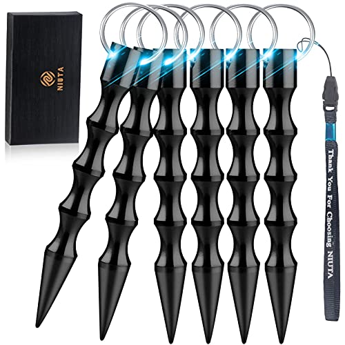 NIUTA Self Defense Keychain, Anti-Wolf Defense Keychain Aluminum Alloy Handmade Portable, Suitable for All Kinds of People, 1 Box with 6 Items(Black)