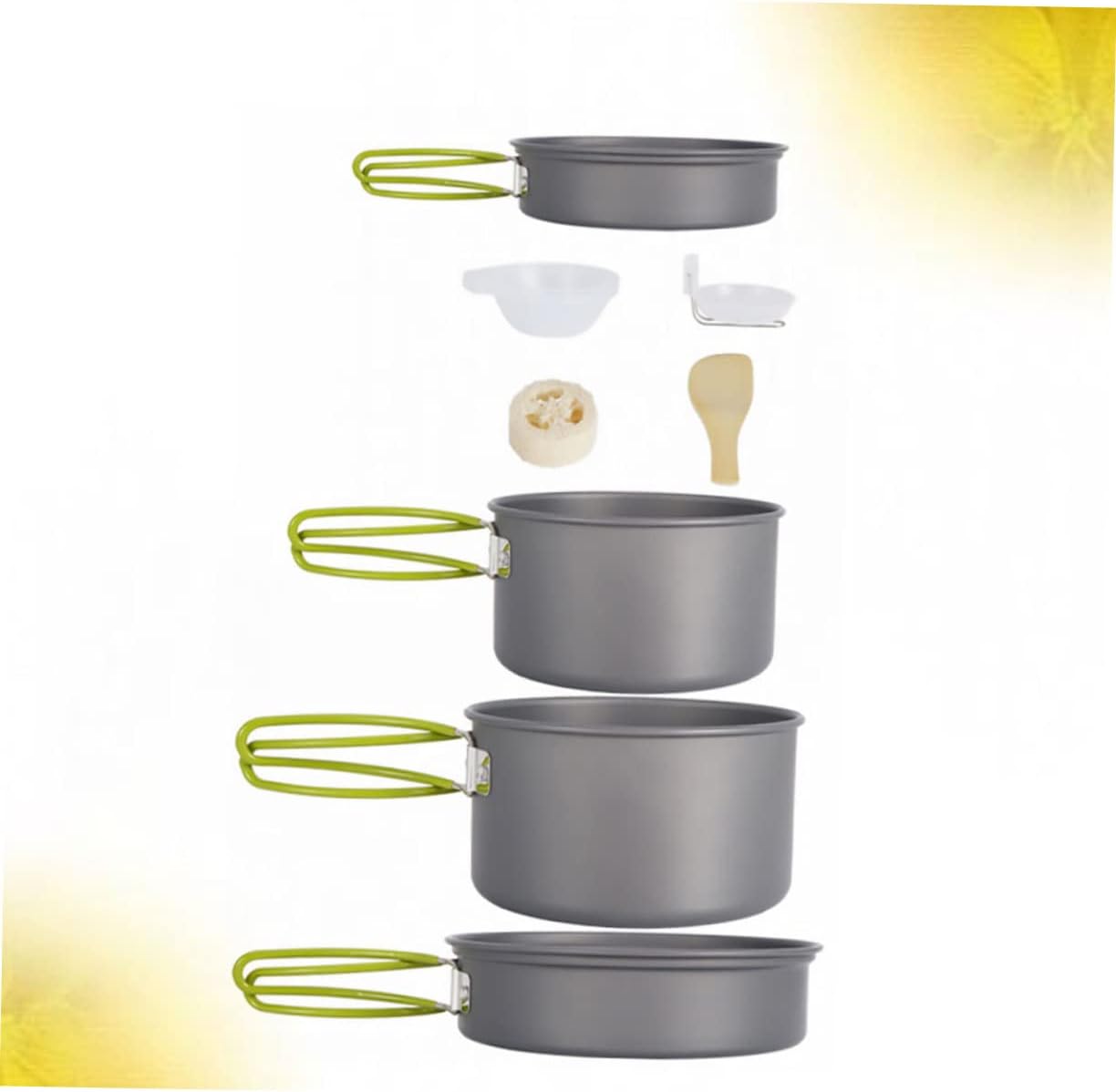 1set Portable Nonstick Picnic Cookware Kit for Camping Hiking and Fishing Includes and Cooking Pans Frying Pan Bowls Soup Spoon and Spatula Convenient Mesh Storage Bag