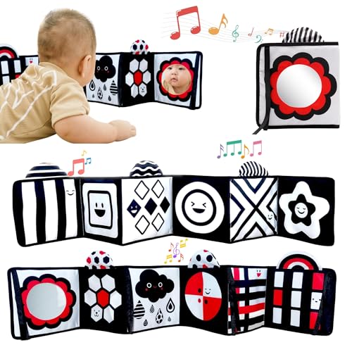 Image of Lalala Baby Black and White Baby Toys – High Contrast Soft Sensory Book with Mirror for Newborn Development, Perfect Tummy Time Toy for Infants 0-12 Months