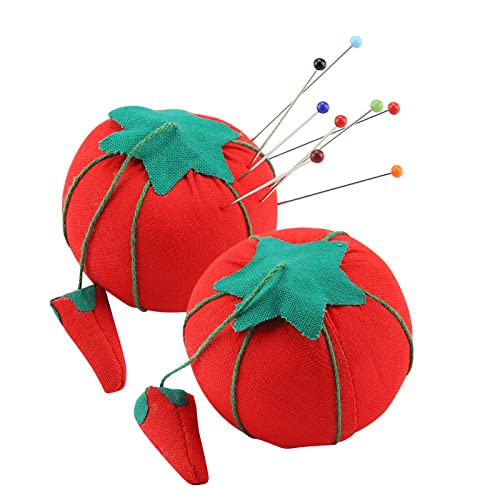 2Pcs/Set Pin Cushion Needle Pincushion Pin Cute Tomato Ball Shape Needle Tomato Pin Cushion Holder Tomato Emery Wrist Pin Cushions Sewing Pin Cushion for Sewing Needlework Accessory