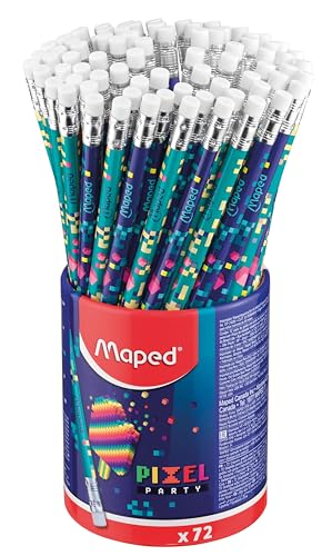 Crayon de papier Maped Pixel Party avec gomme en pot de 72 pièces