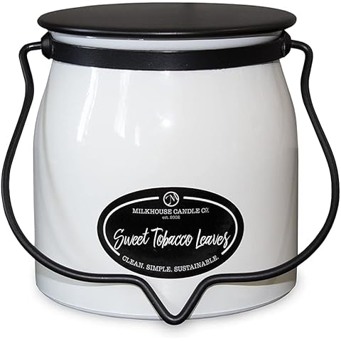 Milkhouse Candle Company - Sweet Tobacco Leaves - Creamery Collection - 16oz Double Cotton Wick Soy Candles with Beeswax - Long Burn Time, Made in The USA - Non Toxic, Premium Scented Candles