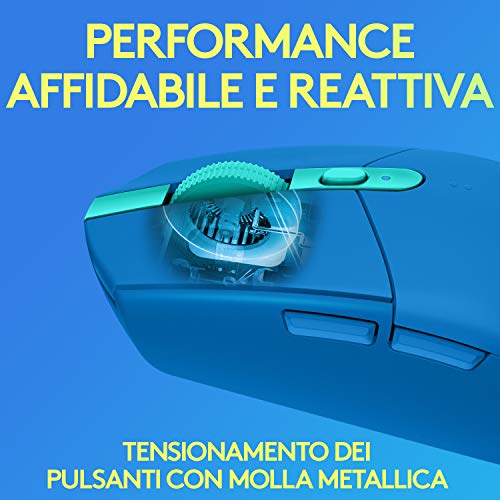 Logitech G305 Mouse Gaming Wireless Lightspeed, Sensore HERO, 12000 DPI, Design Leggero, 6 Pulsanti Programmabili, Durata della Batteria 250 ore, Memoria Integrata, per PC/Mac/Laptop - Blu