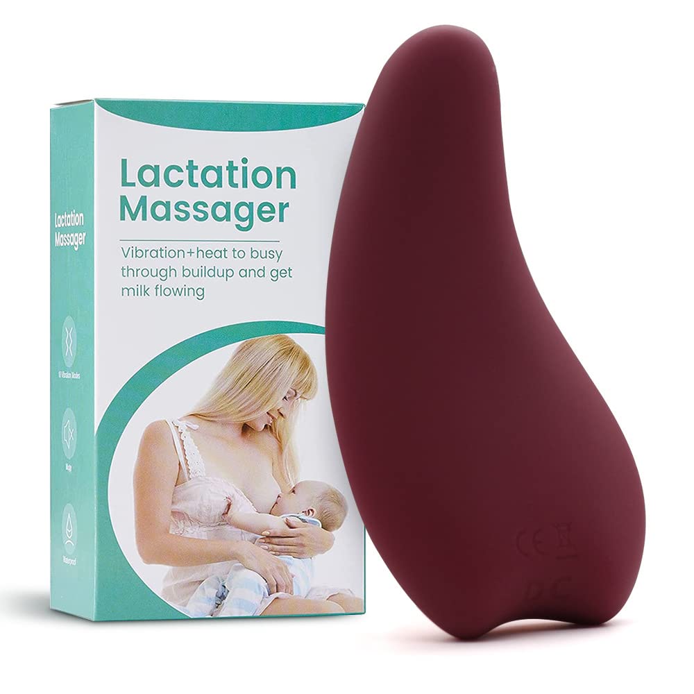 Masajeador de lactancia con calor, masajeador de pecho de silicona suave, calor + vibración para canales obstruidos, flujo de leche mejorado después del parto