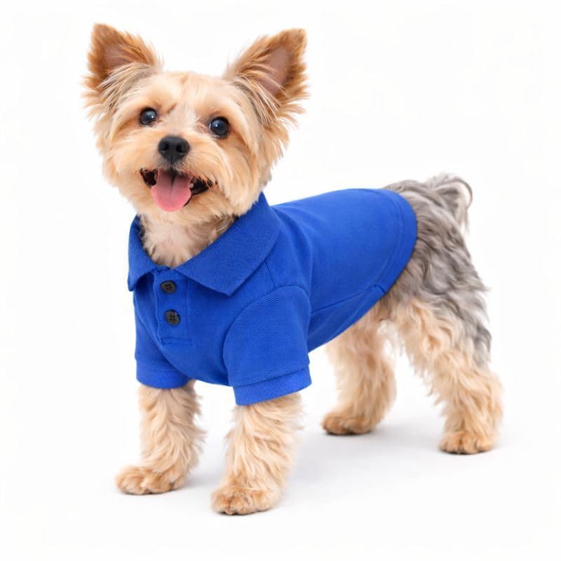 lovelonglong Basic Dog Polo Shirts Premium Cotton, Polo T-Shirts for Large Medium Small Dogs with a Two-Button Collar Blank Color Blue S