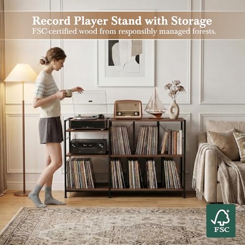 Image of Faesun Vinyl Record Player Stand, Walnut