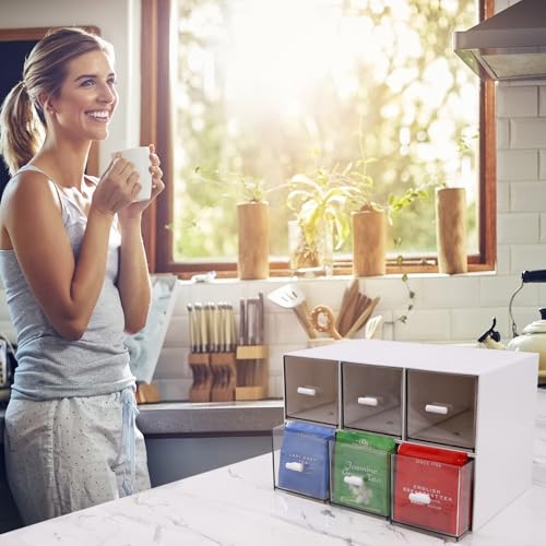 FoiiLiio 2 Stück Teebeutel-Organizer, Teebeutel Organizer aus Acryl mit Schubladen, Teeboxen für Teeaufbewahrung zu Hause oder im Büro - Auch für Arbeitsplatten, Küchenschränke, Vorratskammern