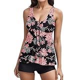 Generisch Zweiteiliger Damen Badeanzug Blumendruck Design Tankini Set mit modischer Passform bequemer Tragequalität für sommerliche Badeerlebnisse am Strand oder Pool (L)