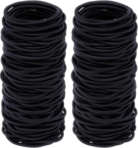 Image of Curated Cart 12 Pcs 4mm Black Hair Ties Bands - Heavy-Duty Elastic Hair Accessories for Women, Men, and Girls - Strong Ponytail Holders for Medium Hair