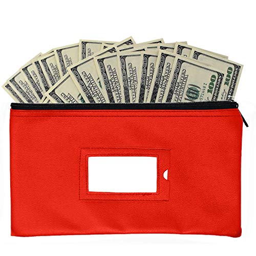 Money Bank Deposit Bag with Zipper | 11x6 inch | Red | Durable Leatherette Money Cash Coin Check Wallet Pouch for Men & Women with Framed ID Window and Blank Card | by GIDABRAND (1)
