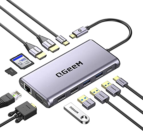 Review Product QGeeM USB C Hub,12 in 1 USB C Laptop Docking Station Dual Monitor,Triple Display USB Type C Adapter Dock with 4K Dual HDMI,VGA,100W PD,Ethernet,4USB,SD/TF, Compatible with MacBook and Windows Exclusive Discount 90% Price QGeeM USB C Hub,12 in 1 USB C Laptop Docking Station Dual Monitor,Triple Display USB Type C Adapter Dock with 4K Dual HDMI,VGA,100W PD,Ethernet,4USB,SD/TF, Compatible with MacBook and Windows