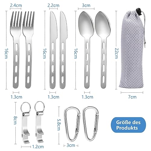 10 Stück Outdoor Campingbesteck Set, Edelstahl Campingbesteck Reisebesteck Outdoor Besteckset mit Löffel,Messer,Gabel und Flaschenöffner,Tragbare Picknick Besteck für Outdoor Camping Reisen – Bild 3