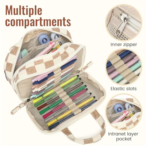 Image of Large Pencil Case Pouch, Extra Big Pencil Bags with Zipper, Cute Corduroy Pencil Pouch with 5 Compartments, Pen Bag Wide Opening, Pencil Pouch Organizer, Pencil Box for Teen Girls Adults
