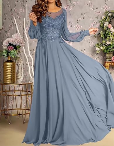 Mother of The Bride Dress A Line Chiffon Prom Dresses Lace Applique Formal Evening Gown with Sleeve for Women2