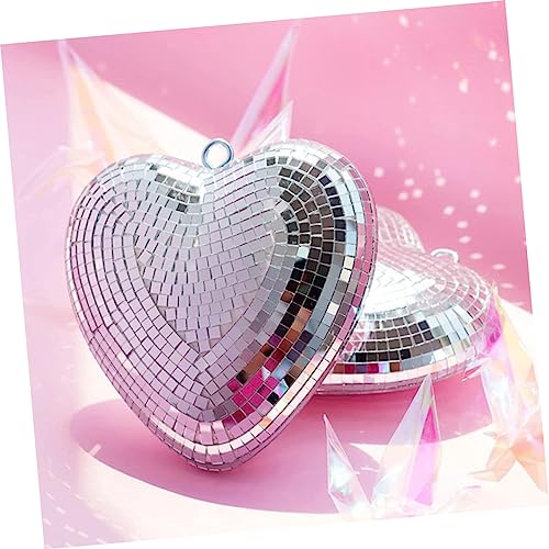 Bola espejada en forma de corazón para decoración, plateada y brillante, para colgar en hogar, bar, fondos fotográficos y ambiente festivo en celebraciones miniatura 7