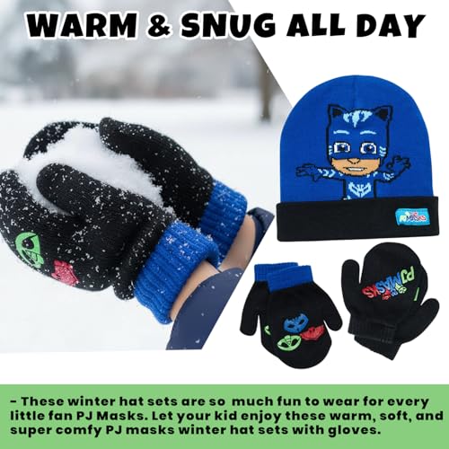 Image of PJ Masks Winter Hat and 2 Pair of Gloves or Mittens Set (Age 2-7)