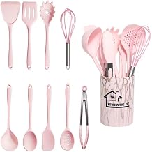 Silicone Kitchen Utensil Set, 5 Piece Set, Kitchen Utensils with Storage Bucket, Cookware Set, Kitchen Tools Pink/10-Piece Set