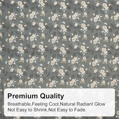 Image of 210 TC Glace Cotton Soft Cotton Elegent Design Fitted King Size 72x78x10 inches Bedsheet Set - Lightweight & Durable 1 Bed Sheet with 2 Pillowcase 17x27 inches GreyFlower