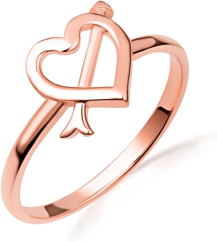 Claddagh Gold 10K &14K Cupid's Arrow Heart Love Ring Available In Yellow/Rose/White with Multiple Ring Size