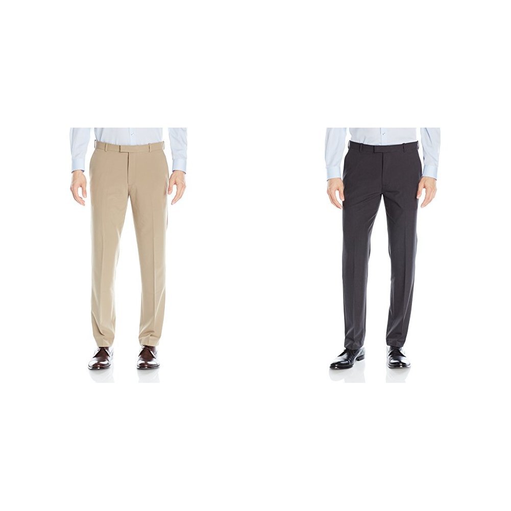Van Heusen Mens Flex Straight Fit Flat Front Pant Khaki Charcoal 40W x 34L