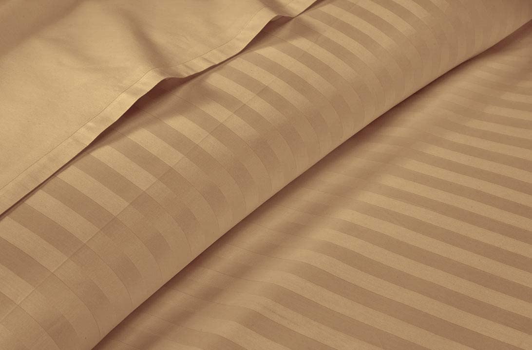 300 TC 4 Piece Bedsheet Set Includes- Flat Sheet, 8" Fitted Sheet & 2 Pillow Cover- 100% Cotton All Season Bedding Set- Hotel Luxury, Soft & Wrinkle Free-Taupe Stripe,King Size