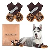 2 Pairs of Dog Socks to Prevent Licking Paws, Double Sides Non-Slip Dog Boots & Paw Protectors, Paw Dog Socks with Grippers for Senior Dogs on Hardwood Floor (Brown, Large)