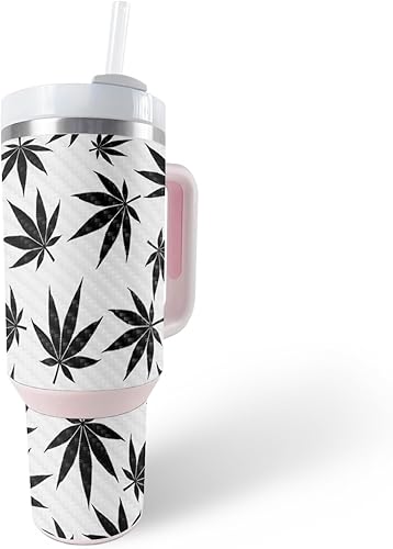 MightySkins - Skin de fibra de carbono compatible con el vaso Stanley The Quencher H2.0 FlowState de 30 onzas, color negro con hojas de maceta,