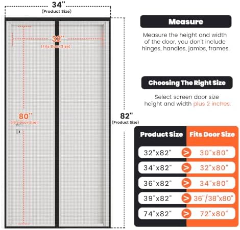 Magnetic Screen Door, Heavy Duty Fiberglass Moustiquaire Magnétique, Screen Mesh with Automatic Block Closure, Walk Through Easily for Kids Pets,Fits Door Size up to 36-38" W x 80" H