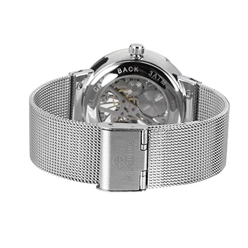 Image of FORSINING Men's Popular Mechanical Hand-Wind Ultra Thin Stainless Steel Bracelet Mesh Skeleton Watch