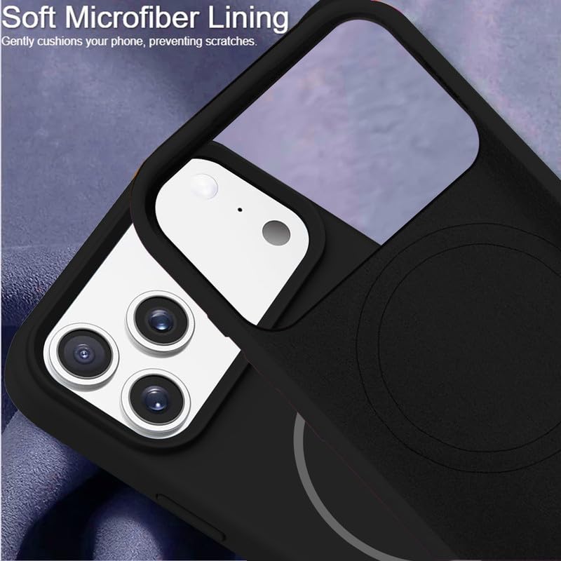 Image of LuxuryKase Silicone Magnetic Case for iPhone 17 Pro Max | Soft Microfiber Lining | MagSafe Support | Shockproof Protective Cover | Precise Cutouts | Slim Fit Design - Black