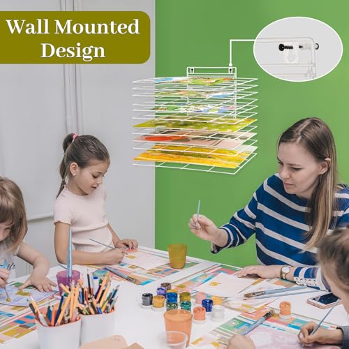 Image of Art Drying Rack for Classroom Paint Drying Rack Small Wall Art Storage Rack with 12 Removable Shelves for Classrooms and Art Studios (White, 12 Shelves)