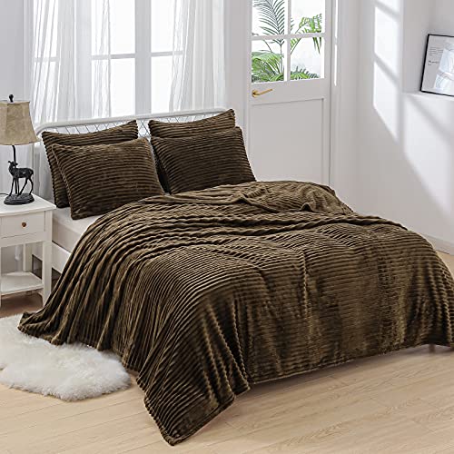 Se Softexly Striped Throw Blanket King Size, Soft Fleece Blankets For All Season, Lightweight Microfiber Flannel Blanket For Couch, Bed And Outdoor, Fit For Adult, Kids & Pet (Brown, 90"X107") #TOP6