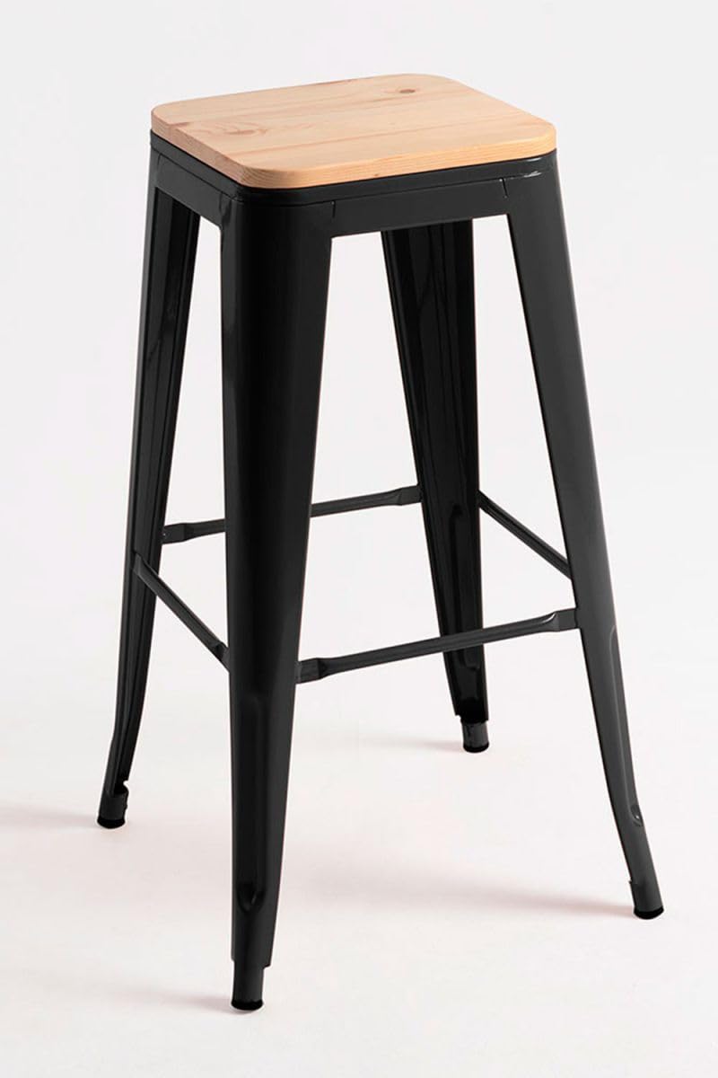 Regalos Miguel - Packs Taburetes Altos - Pack 2 Taburetes Torix Altos Madera Natural - Negro