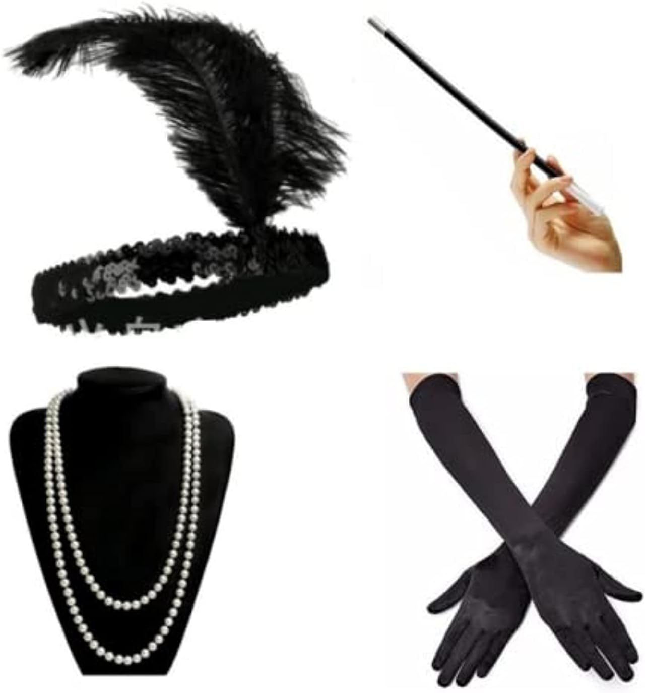 Luksuriøst 1920s Accessories Sets Costume Gatsby Feather Headband Gloves