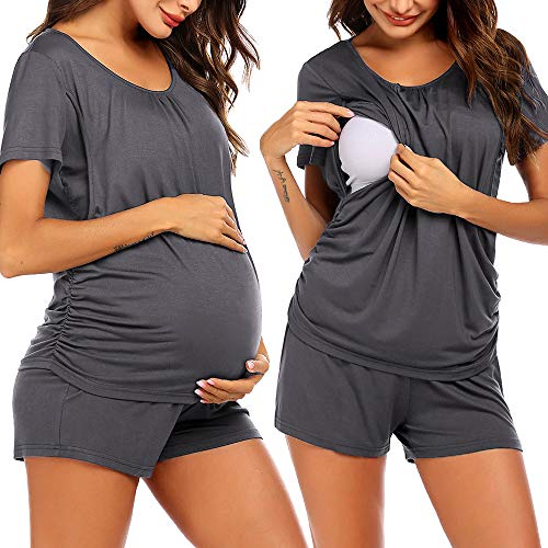 Ekouaer Womens Maternity Loungewear Nursing Pajamas for Breastfeeding Pregnancy Pjs Postpartum Sleepwear Dark Grey L
