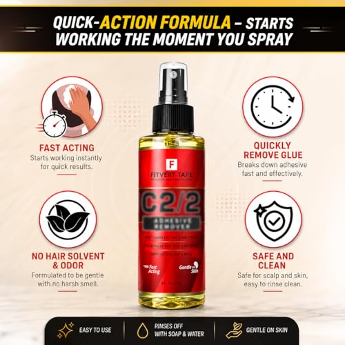 Image of FITVERT C2 /2 Wig Glue Remover Adhesive Hair Removal Spray for Hair Patch Systems /Wig Tape & Lace Hair Patch Systems Wig Tape & Lace Fast-Acting Skin-Friendly with No Side Effect