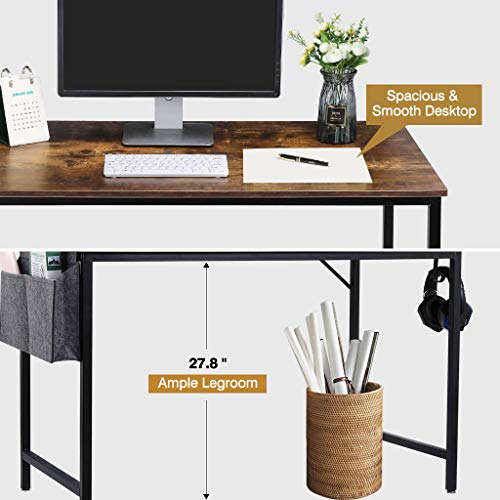 HAIOOU Computer Desk 47.2 Inch Home Office Study PC Laptop Table, Modern Simple Industrial Style Writing Workstation with Storage Bag and Metal Hook