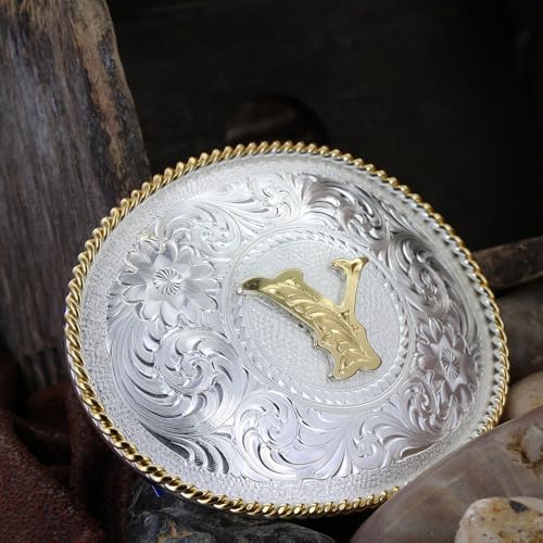 Image of Montana Silversmiths Initial Engraved Gold Trim Western Belt Buckle