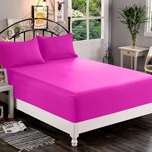 Elegant Comfort 1500 Premium Quality Fitted Sheet Ultra Soft 18-24 Inch Extra Deep Pocket - Single Fitted Sheet for High Mattress - Wrinkle Free with Smart Storage Pockets, Queen, Hot Pink