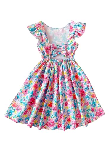 Girl's Boho Floral Dress Cute Ruffle Cap Sleeve A Line Flowy Short Dresses