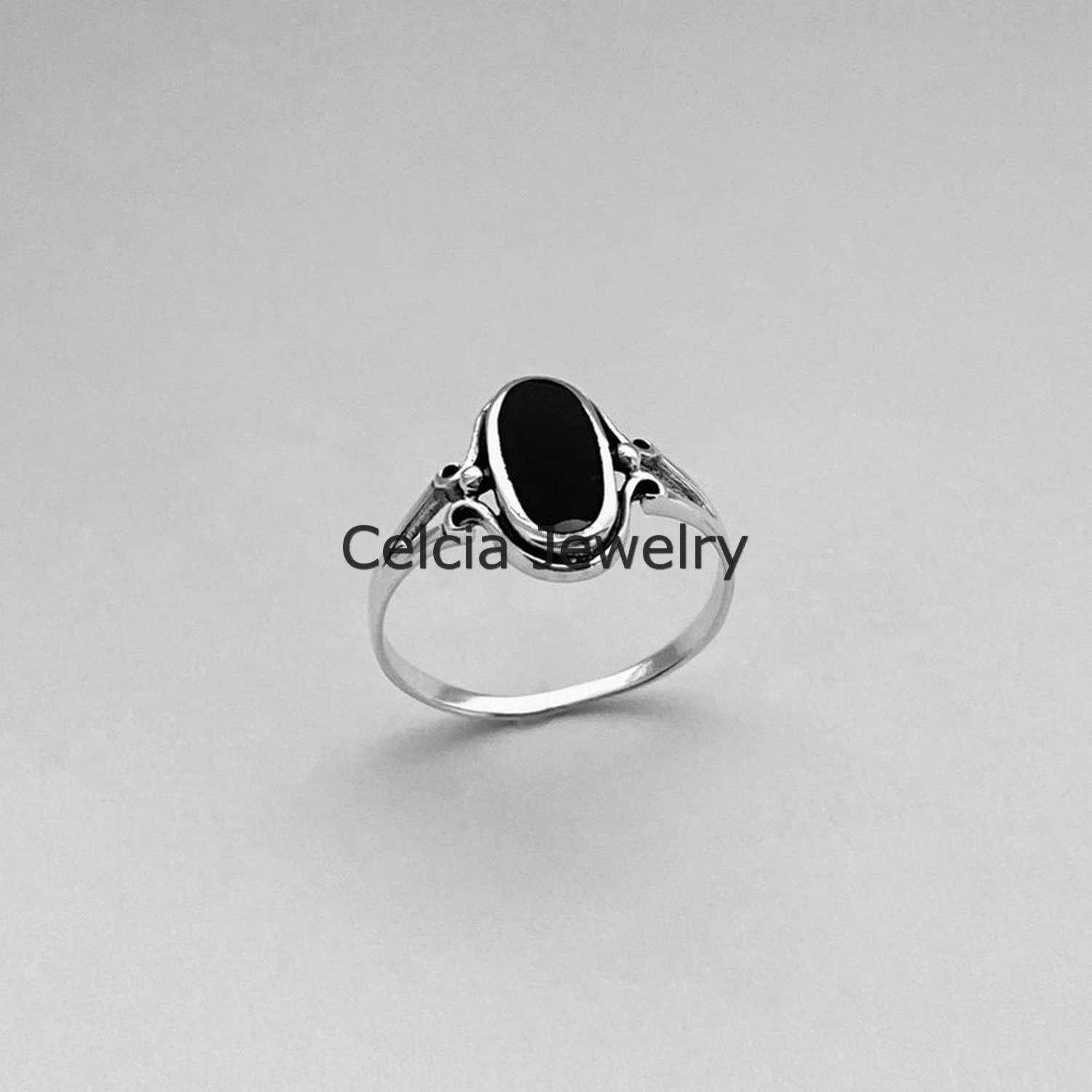Anello ovale di onice nera anello da donna in vero argento sterling, anello di dichiarazione cool, anello bohémien Boho, regali per i migliori amici per la festa della mamma bella (nero-onice)