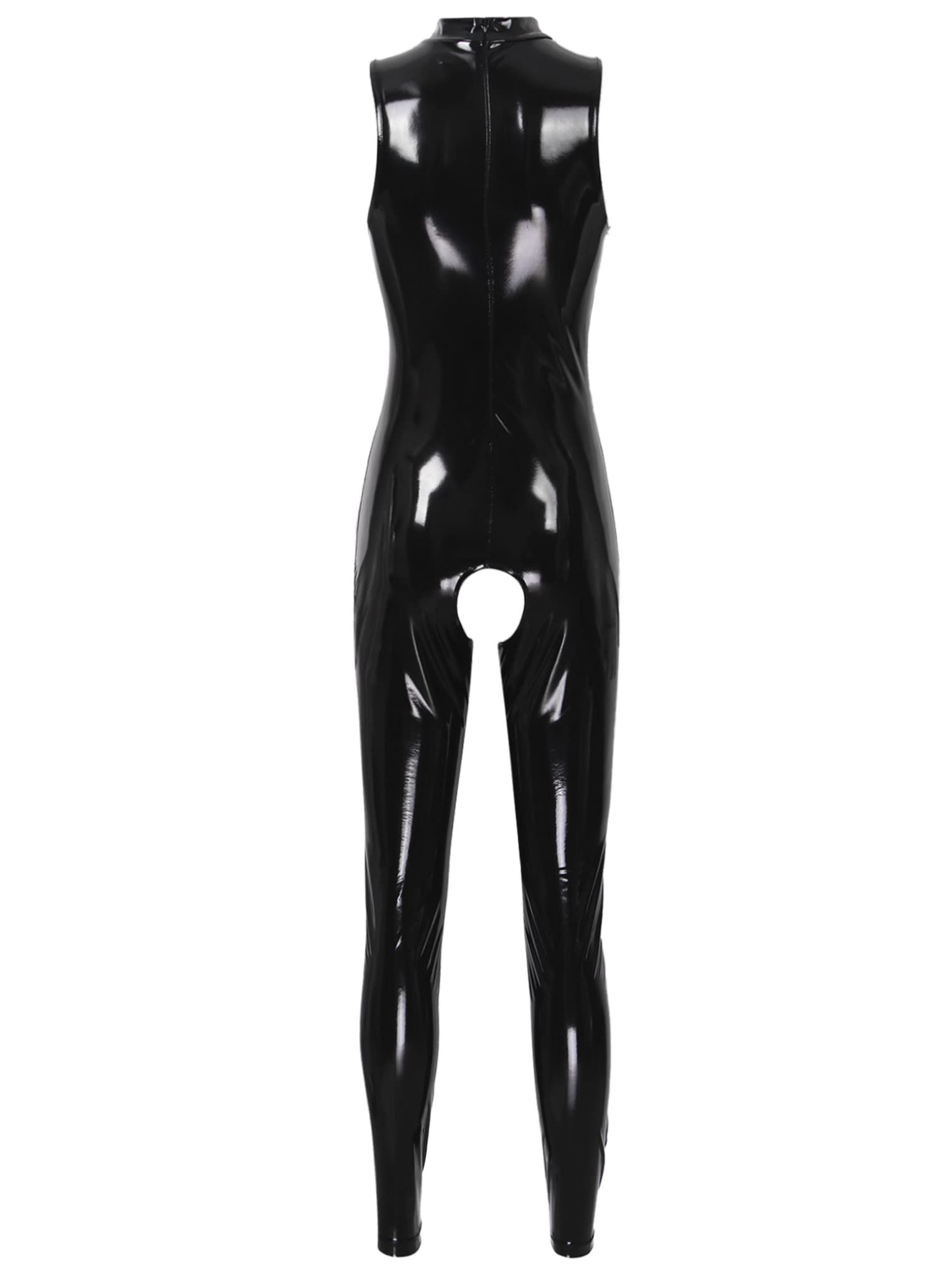 Hansber Latex Catsuit Poitrine Ouverte Entrejambe Ouvert Femmes Ouvert Fermeture Éclair Body Sans Manches Combinaison Intégrale Jumpsuit Soirée Clubwear