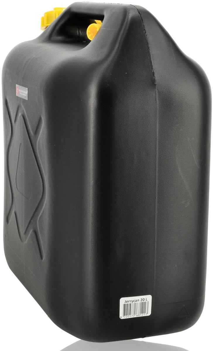 Jerrycan 20L + 10L Noir - Lot de 2 - Bidons de Carburant Plastique Homologués UN-avec Entonnoir, Bec Verseur et Tuyau de Remplissage - Pour Essence, Diesel et Eau