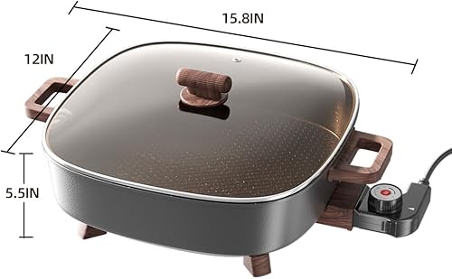 Miniatura 7 de AORAN - Sartén eléctrica de 12 x 12 pulgadas, 1500 W, con 5 herramientas de cocina, plancha antiadherente de 6.5 cuartos de galón, apta para