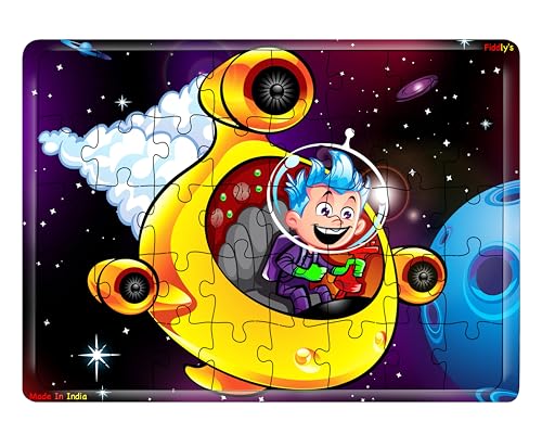Image of Fiddlys 40 Pcs Paperless Wooden Jigsaw Puzzle for Kids & Children Age 4+ Learning Educational Double Layered Wooden Puzzles with Bright Front & Back Print (Space Hero & Astronaut)