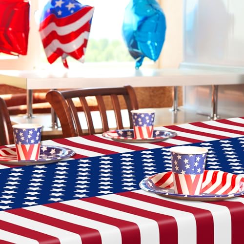 Image of QZYL 12 Pack Plastic 4th of July Tablecloths, Red White Blue Party Supplies | 108 X 54 In 4th of July Decorations, American Flag Tablecovers, Waterproof Disposable Patriotic Party Favors for Memorial Day