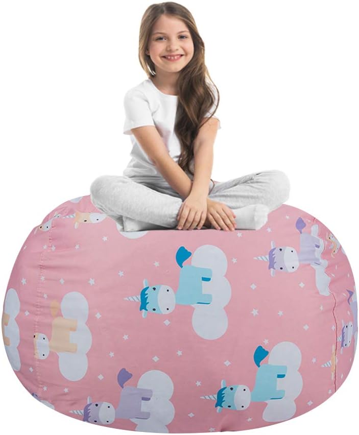 Stuffed Storage Bean Bag Chair for Kids, Animal Beanbag Cover with Carrying Handle-Toy Storage Plush Organizer for Toddler Stuffed Seat (Unicorn, 38'')