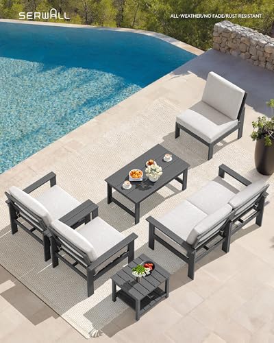 Image of SERWALL HDPE Outdoor Patio Furniture Set | with Coffee Table & Side Table