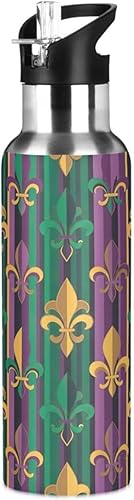 BPA-Free Sport Water Bottle Insulated 20 Oz, Stainless Steel Water Bottle for Gym Outdoor Travel School, Fleur De Lis Mardi Gras